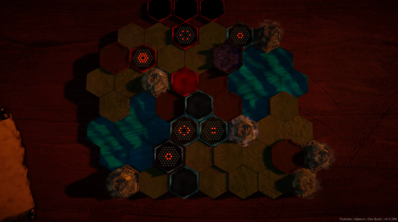 Red highlighted hexes showing a token's available attack range on the board