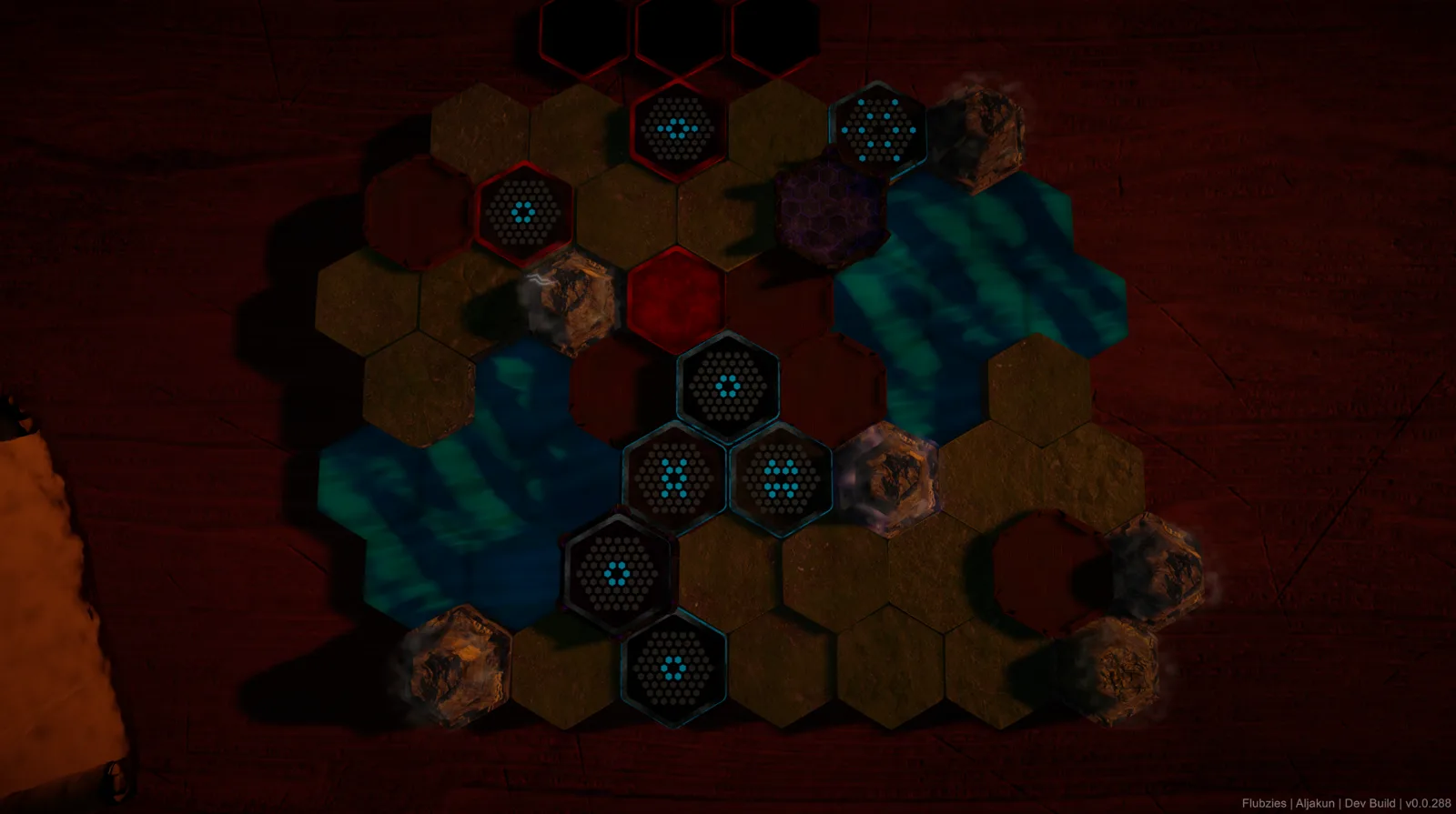Blue highlighted hexes showing a token's available move range on the board