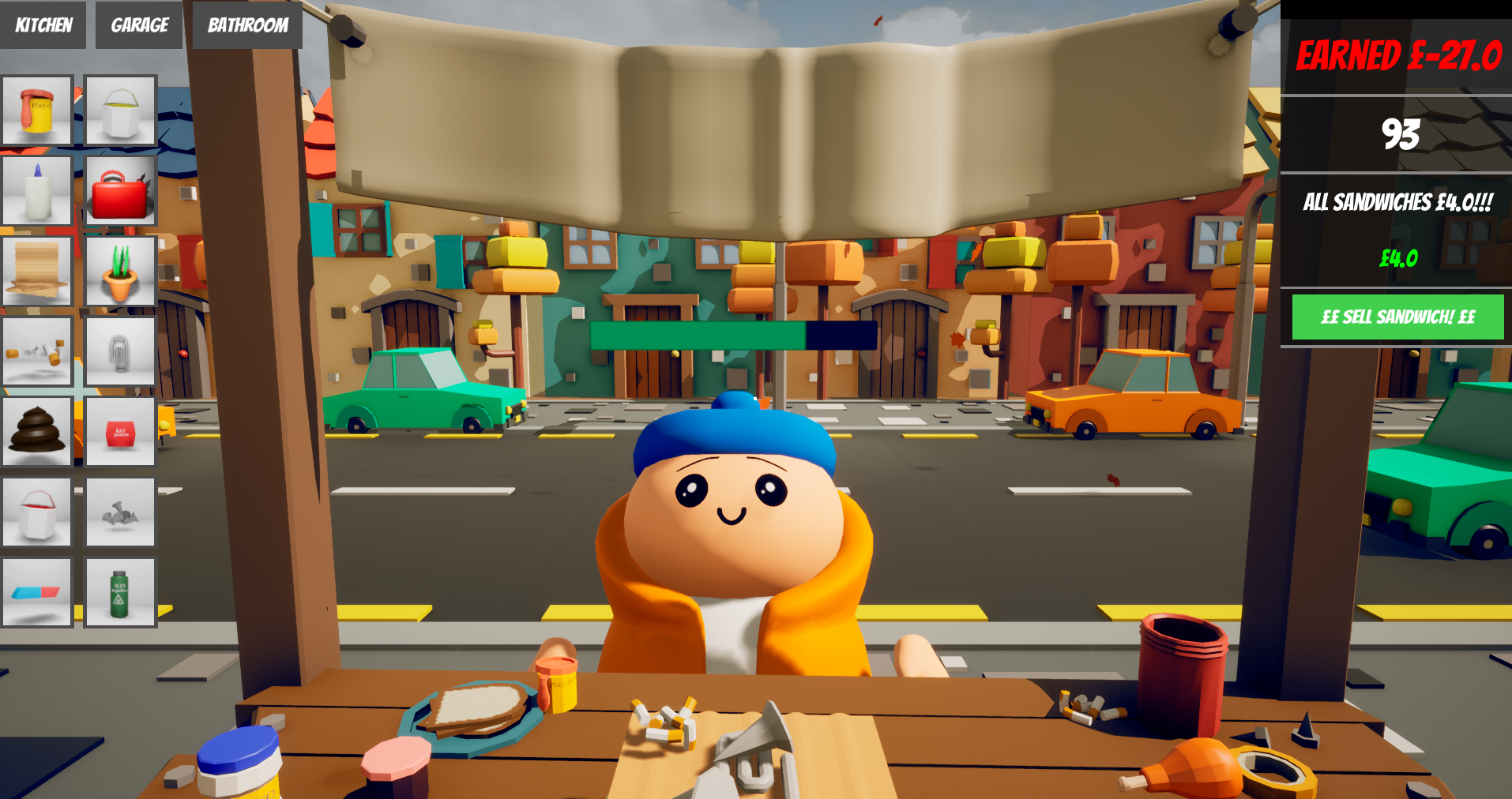 Badwiches gameplay: selling a sandwich to a happy customer at the stand