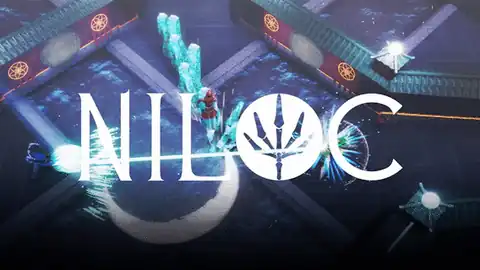 Niloc gameplay: two players fighting with ability effects in the arena