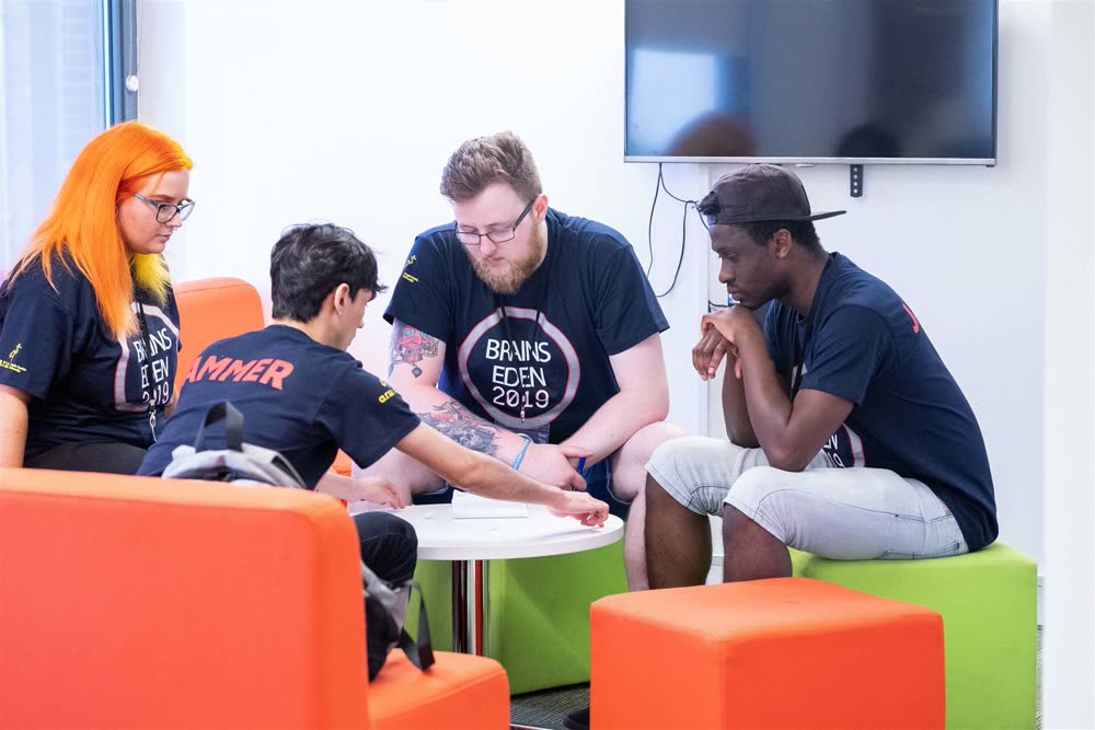 Team Sollara sitting together wearing Brains Eden 2019 t-shirts